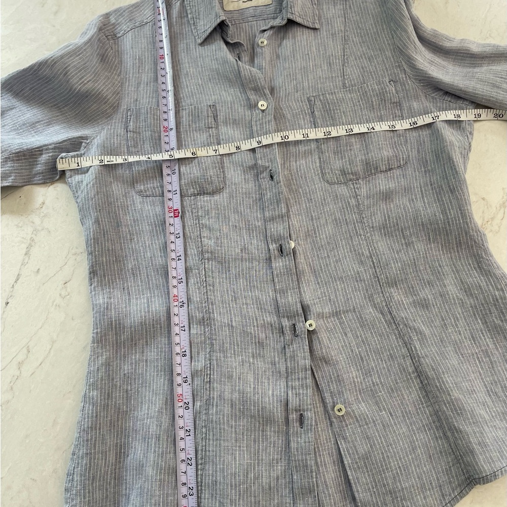 MAX MARA WEEKEND Women's Linen Blue/White Pinstripe Short Sleeve Shirt, Size 4-6 - Picture 7 of 14